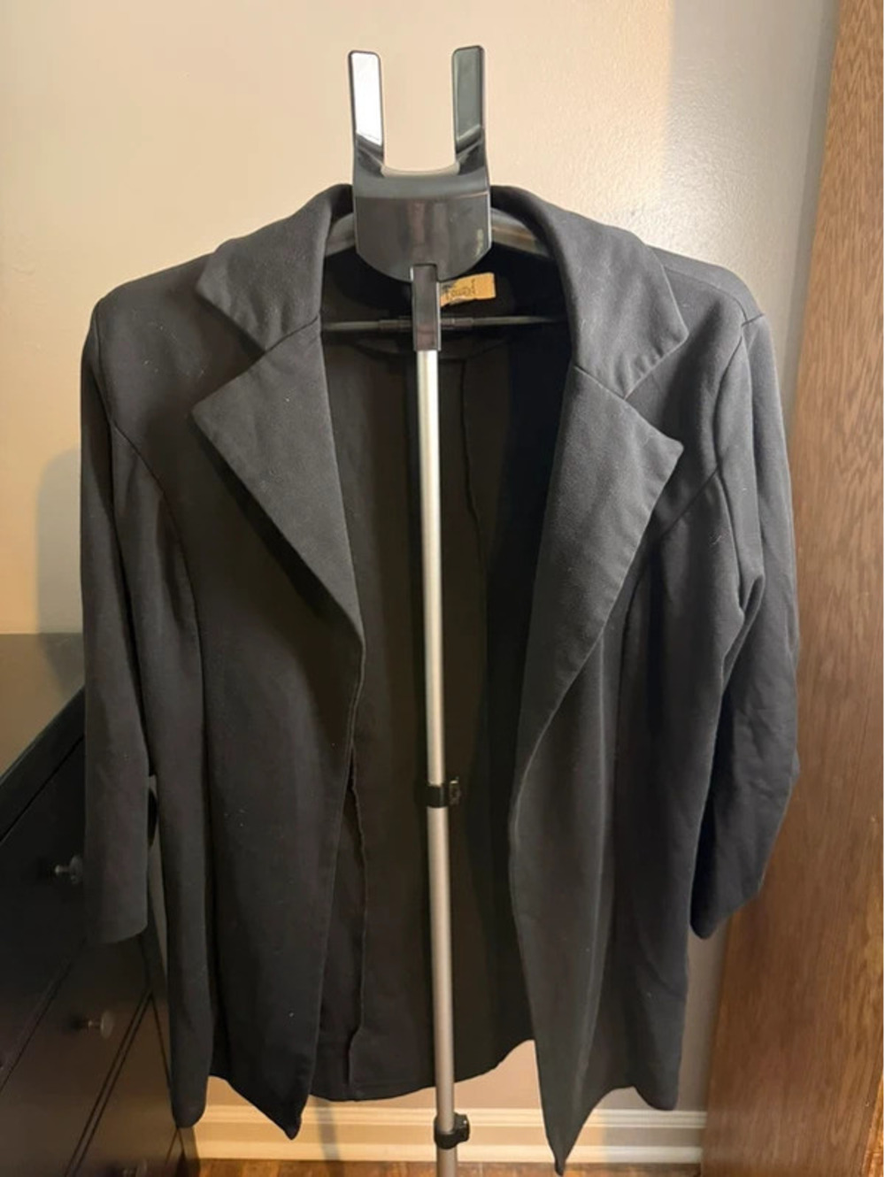 Found Women’s XL Black Long Open Front Blazer Ruched Sleeves